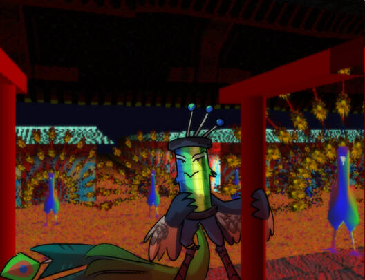 Tinsel smiles at the viewer in Kyoto.